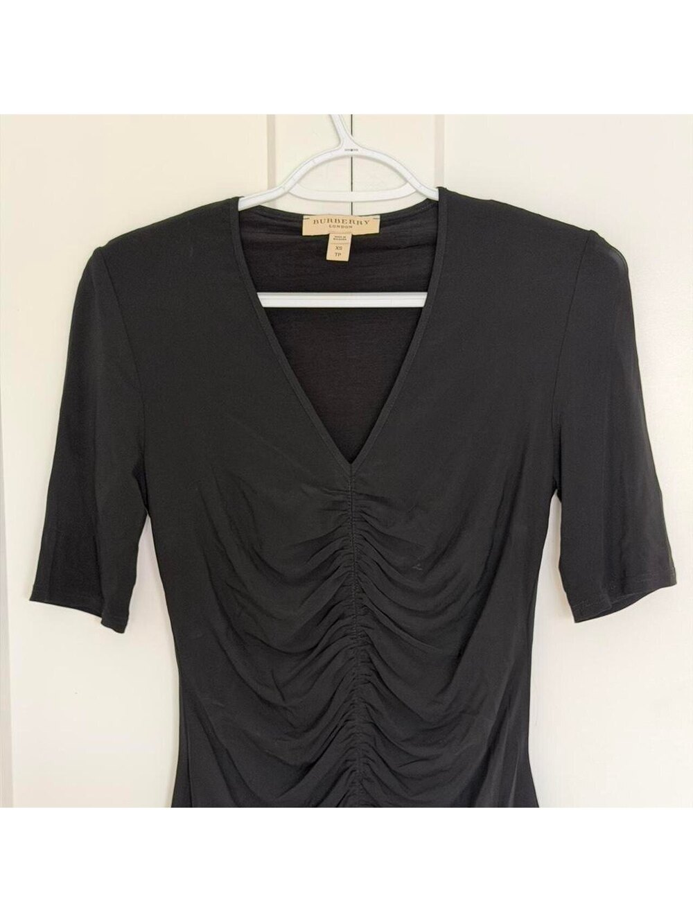 Burberry London Black Ruched V-Neck Top XS